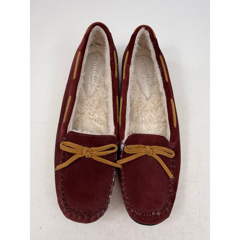 Natural Soul Burgundy‎ Suede Moccasin Slippers Womens 7.5M Faux Fur Lined